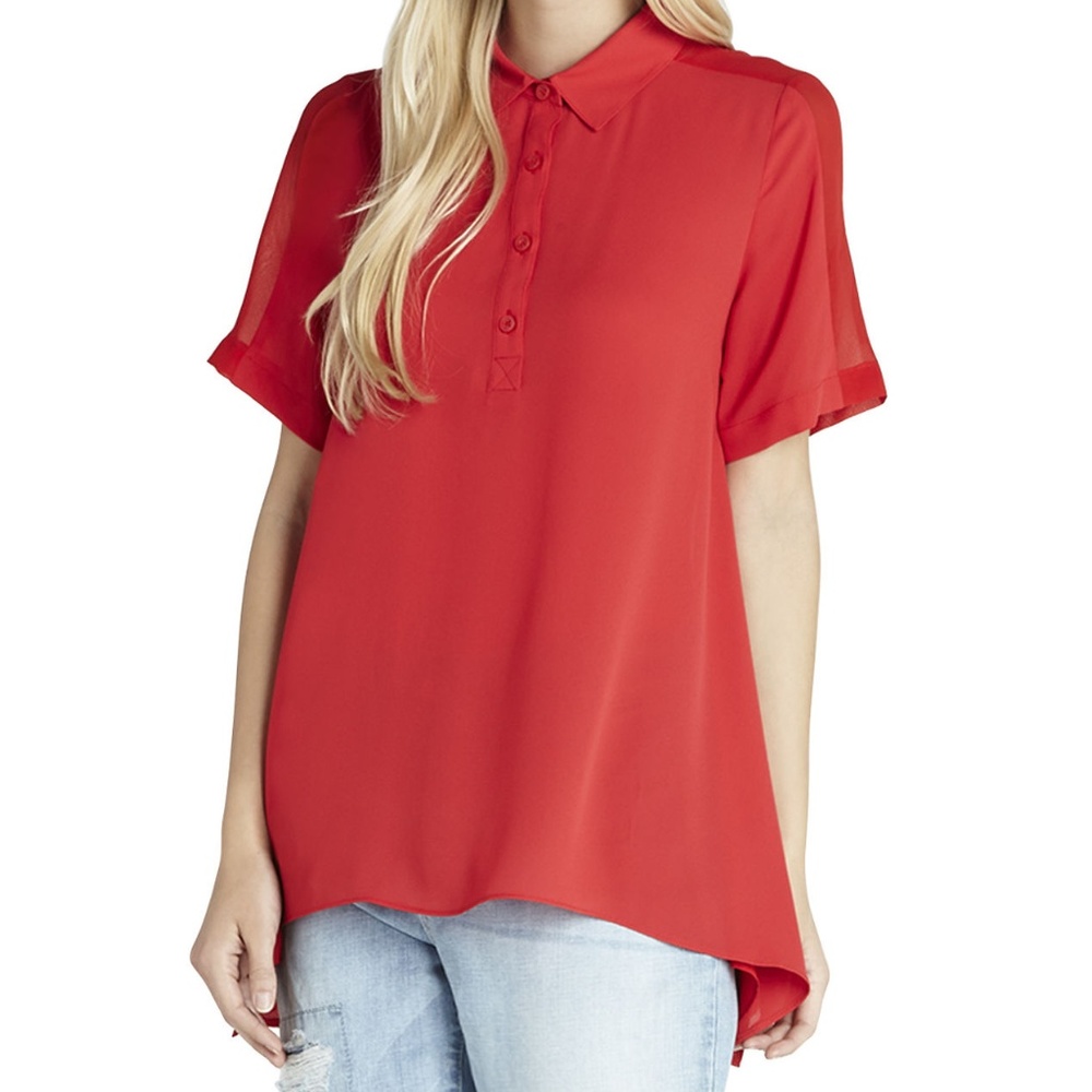 Red Chiffon Polo Shirt